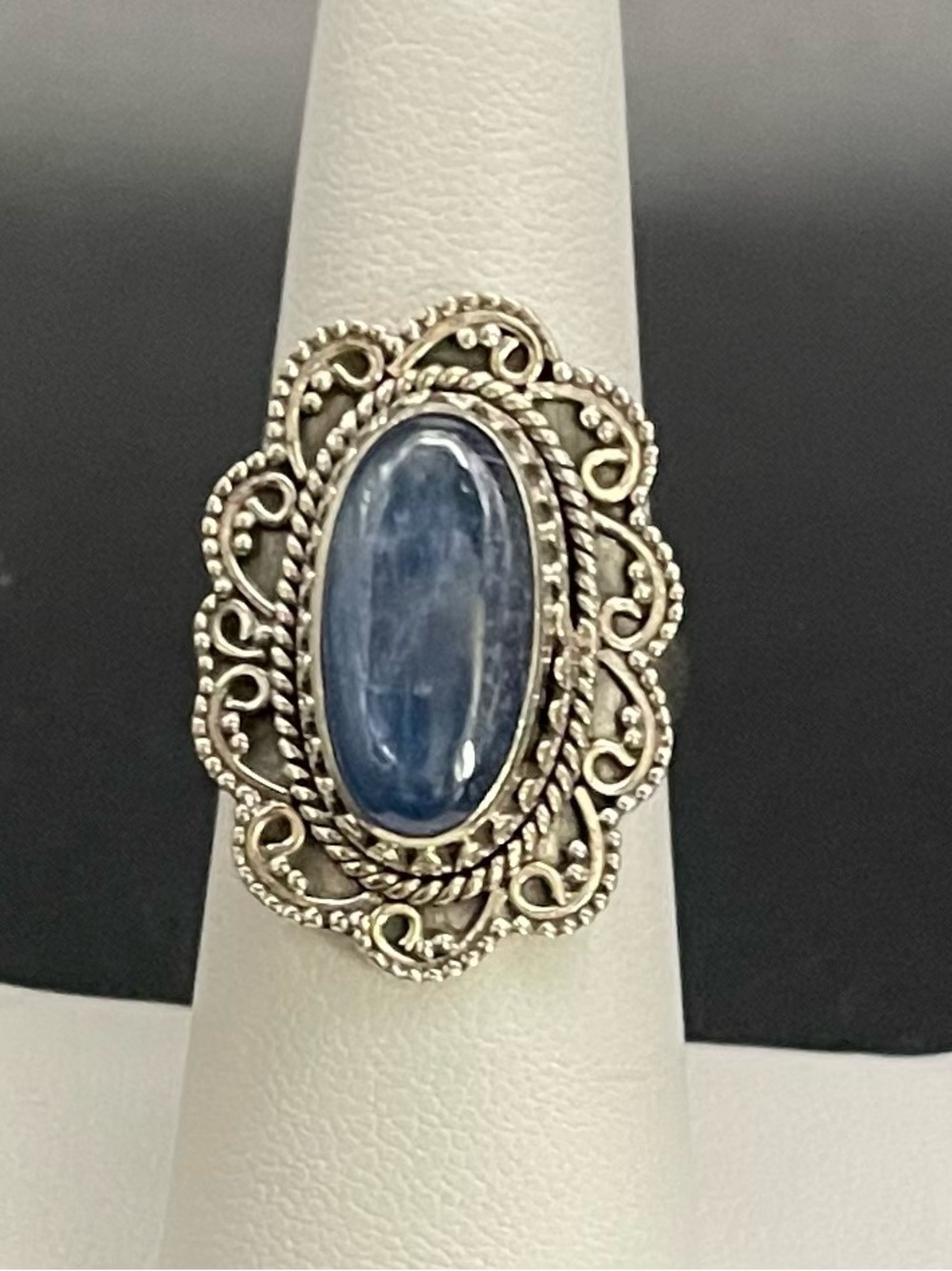 NWT Vtg SS Narural Blue Kyanite statement filigree ring size 7 - Picture 6 of 8